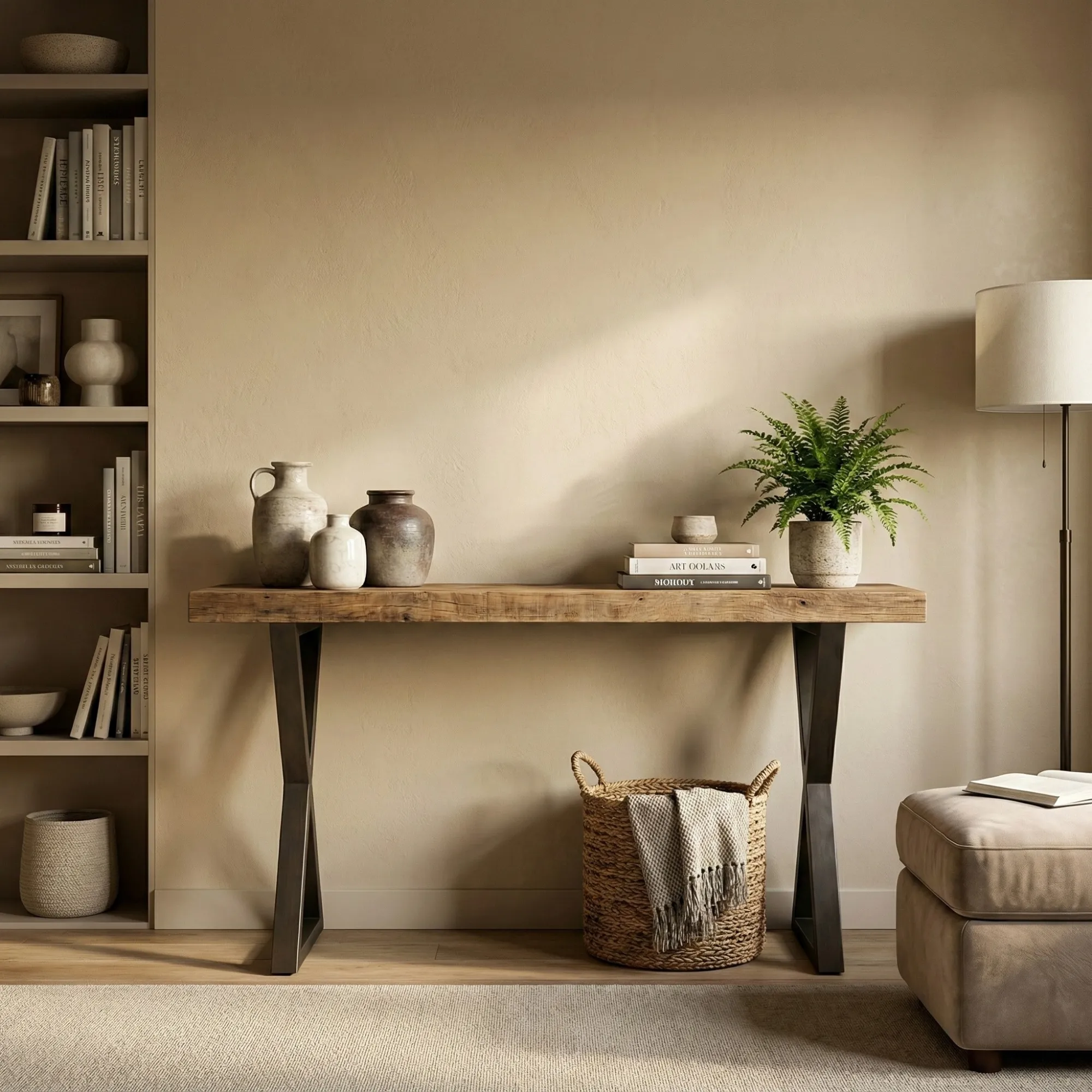 Industrial Wood Console Table with Shelf - view 5